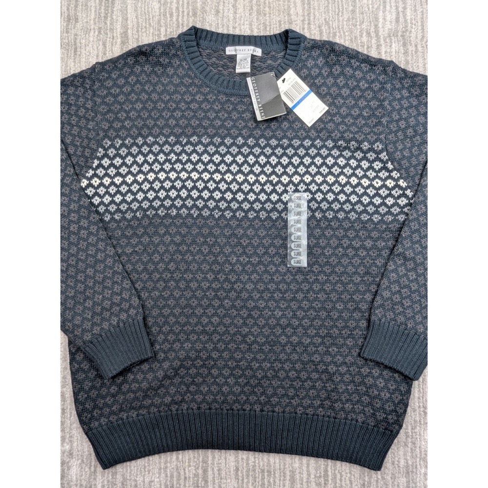 Vtg 90s Geoffrey Beene Crew Neck Sweater Men's XL Green Geometric Cotton NWT